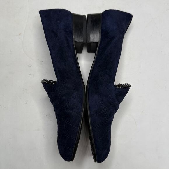 Stuart Weitzman Navy Hallmark Quilted Suede Loafers S-381 Sz 5.5 - Picture 4 of 10
